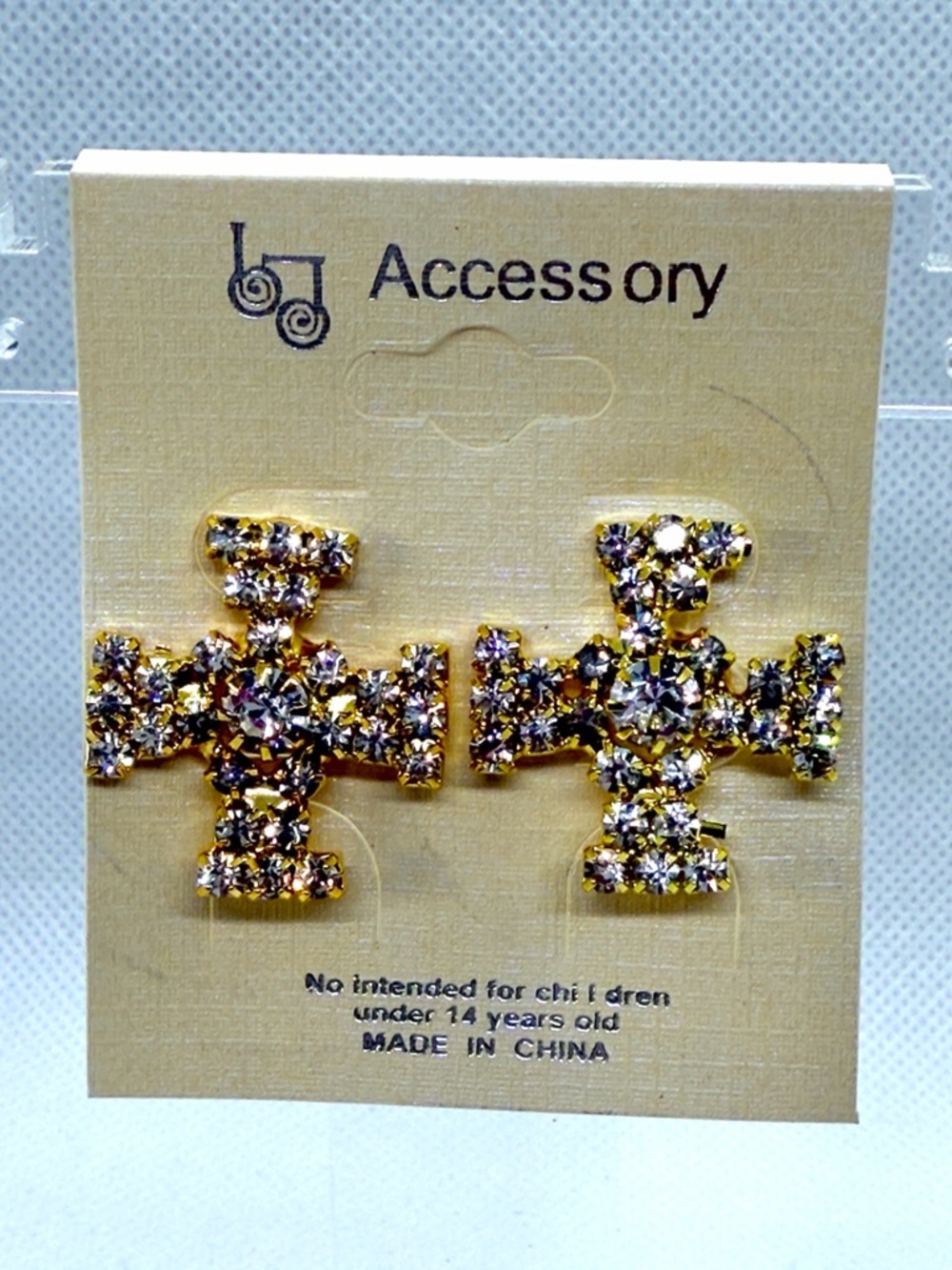 3For$20 Blossom Classic Rhinestone Cross Stud Earrings - Gold Tone